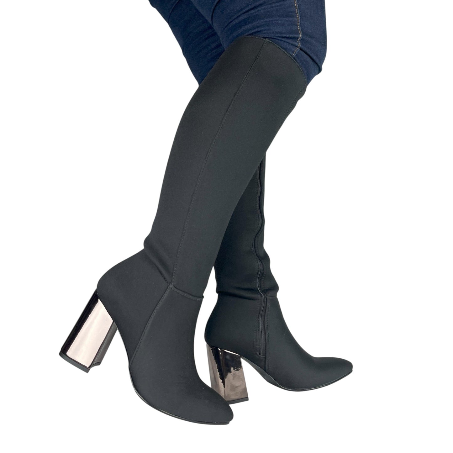 Bota media caña Negro licra stretch Luna Puntuda