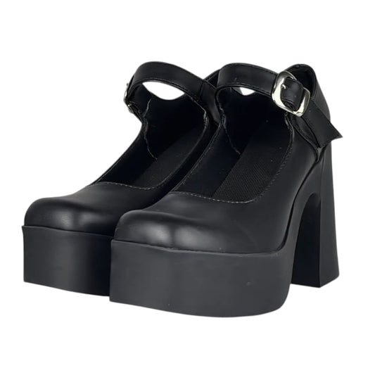 Zapato tacón 7.5 cm Negro acabado tipo cuero Mafalda