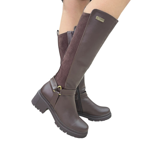 Bota media caña Café acabado tipo cuero Molly