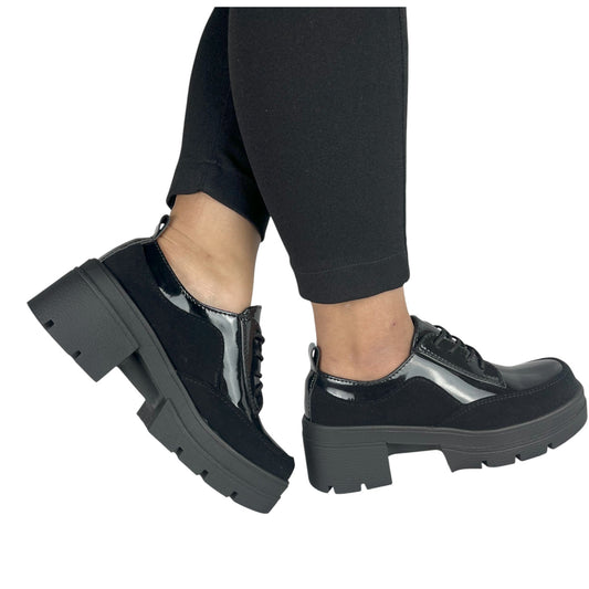 Zapato PLANO Negro charol y gamuza Oxford