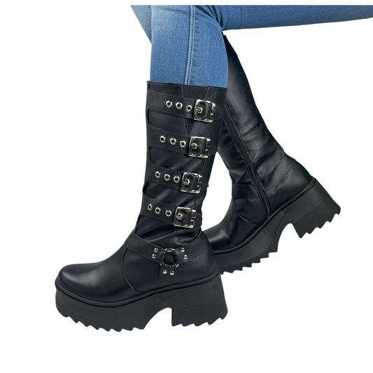 Bota media caña Negro acabado tipo cuero Star