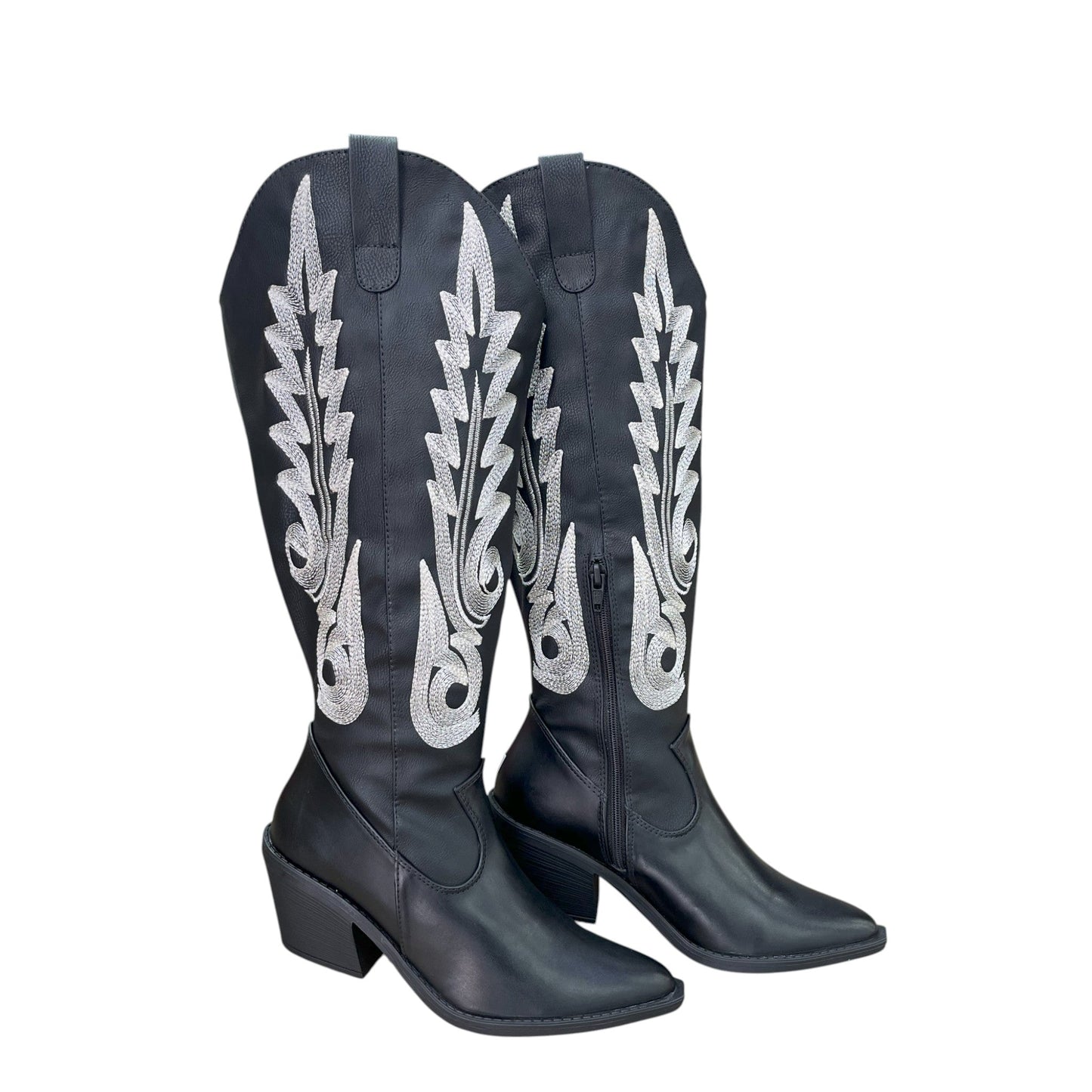 Bota media caña Negro acabado tipo cuero Texana Base Cuero Blanco