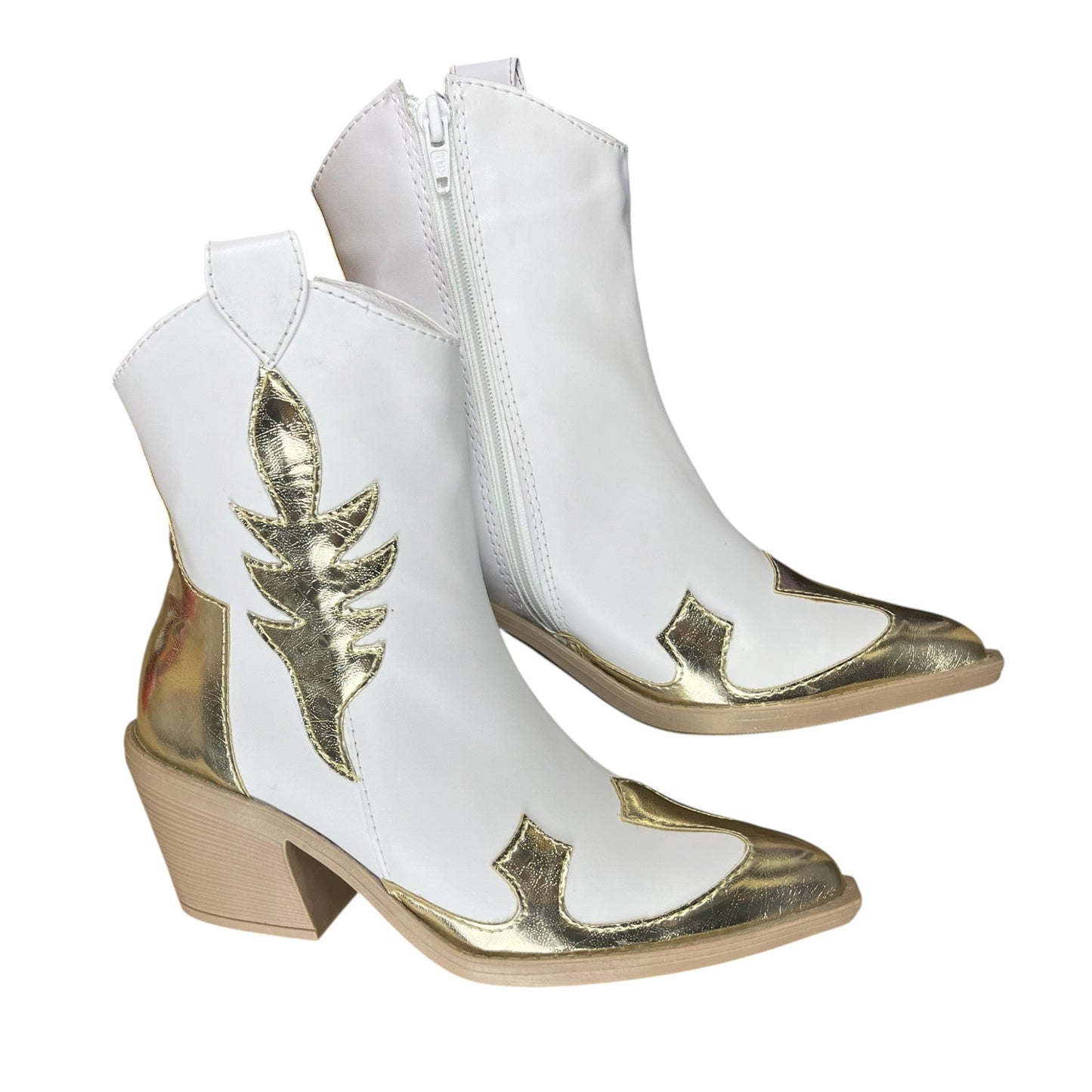 Botín caña baja Blanco acabado tipo cuero Botin Texano Hoja