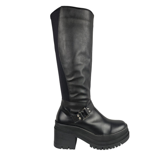 Bota media caña Negro acabado tipo cuero Vivi