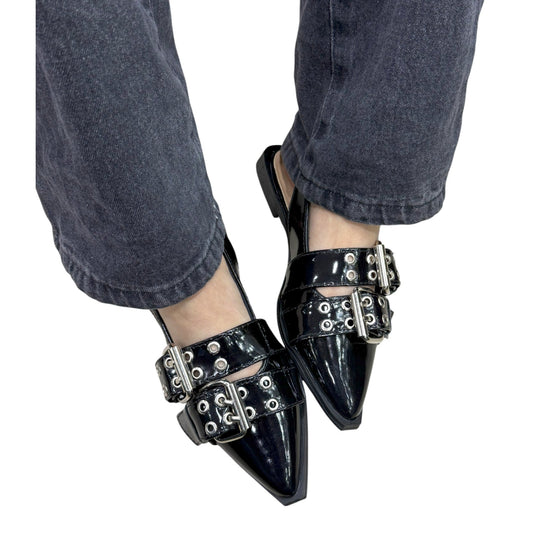 Zapato Gala Negro Charol – Punta Fina, Talón Descubierto