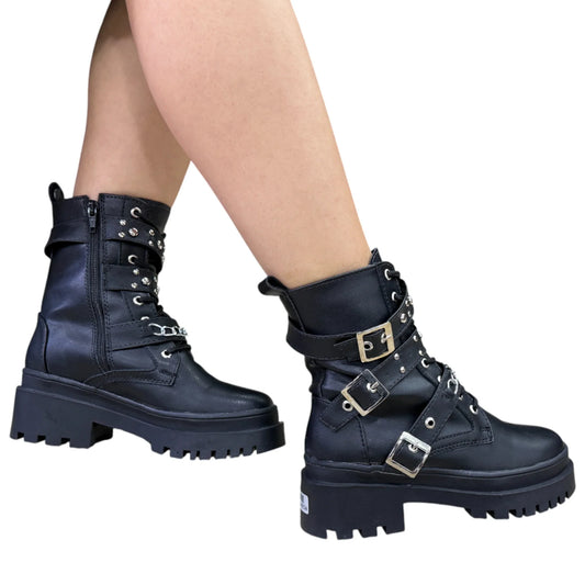 BOTIN PLANO CORDONES SUECIA CORREAS NEGRO CON CADENA