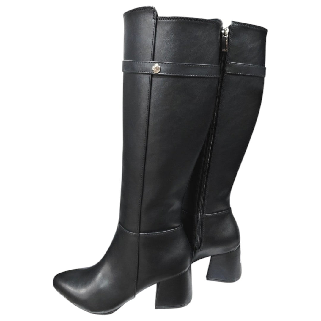Bota Alta Luna Capota Negra Tacón 5.5 cm en Base Cuero lucabane