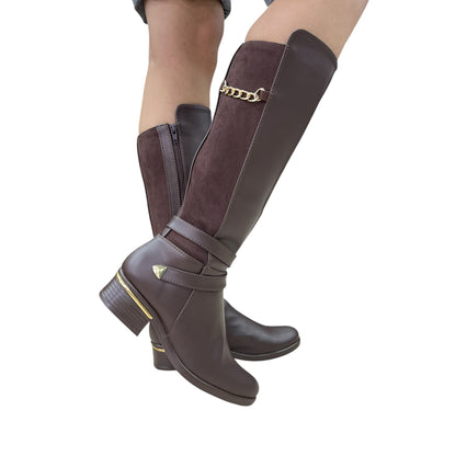 Bota media caña café tacón 3.5 – Ref. Allison cadena