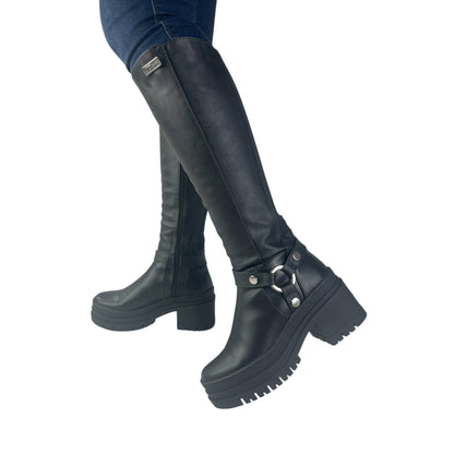 Bota media caña Antonella de Aro Negra tipo cuero