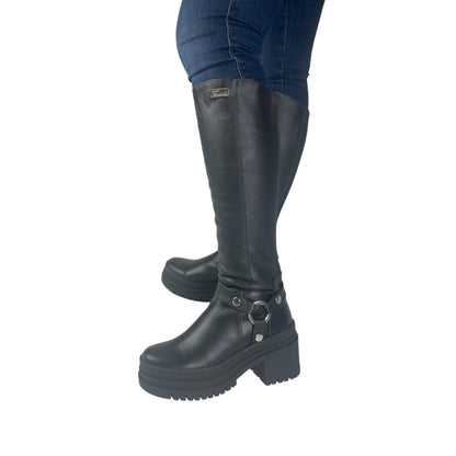 Bota media caña Antonella de Aro Negra tipo cuero