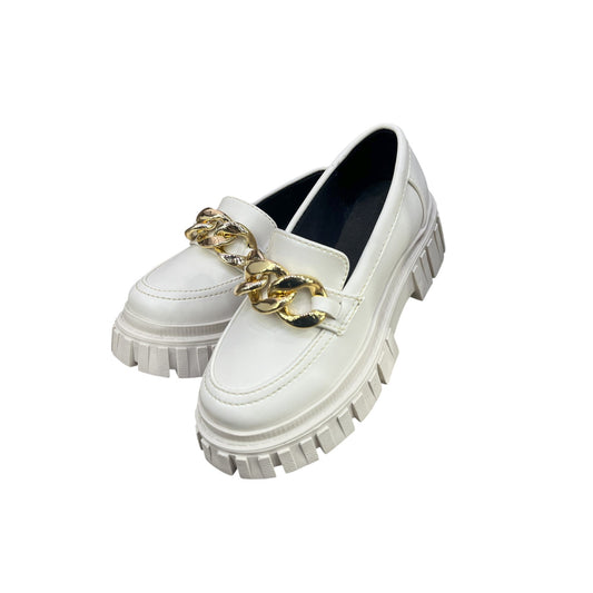 Zapato mocasín plataforma Almendra acabado tipo cuero Antifaz Cadena