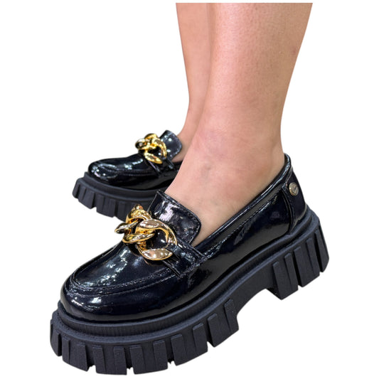 Zapato mocasín plataforma Negro charol Antifaz Cadena