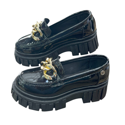 Zapato mocasín plataforma Negro charol Antifaz Cadena