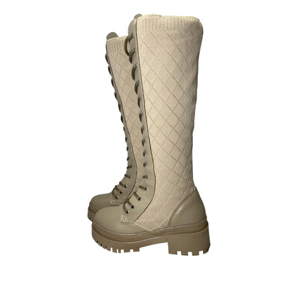 Bota media caña Beige tejido y acabado tipo cuero Militar