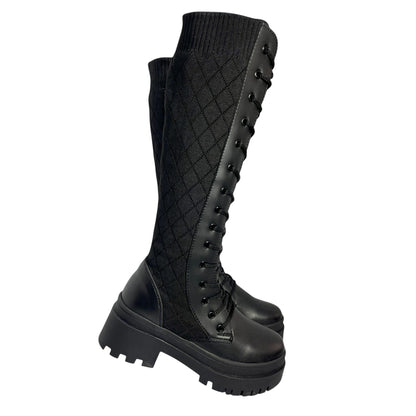 Bota media caña Negro tejido y acabado tipo cuero Militar