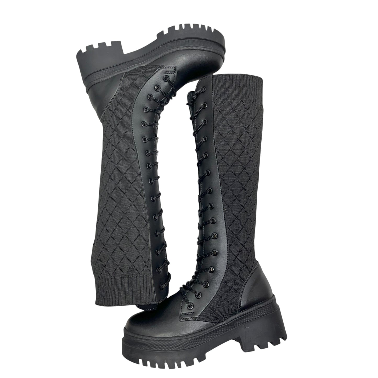 Bota media caña Negro tejido y acabado tipo cuero Militar