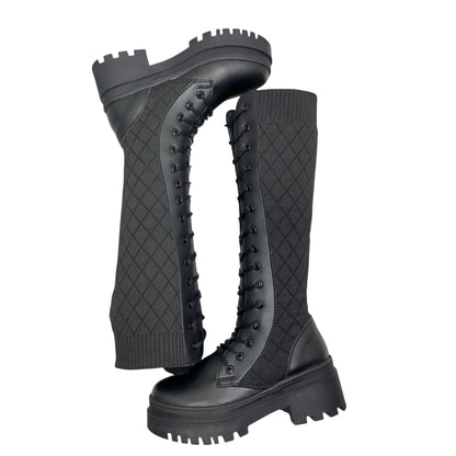 Bota media caña Negro tejido y acabado tipo cuero Militar