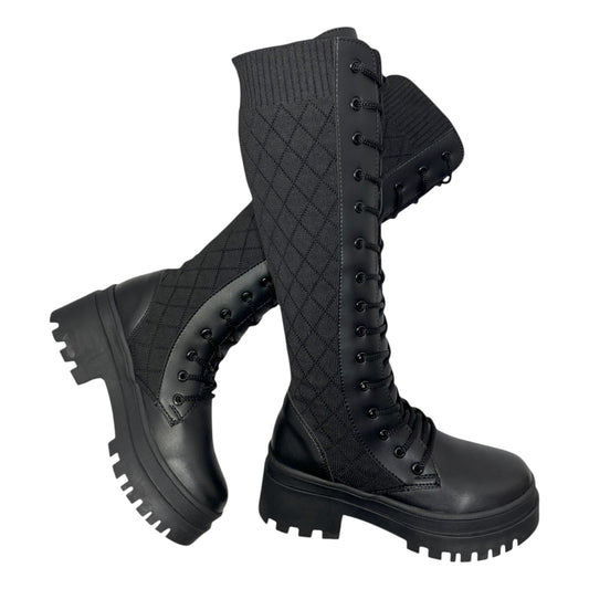 Bota media caña Negro tejido y acabado tipo cuero Militar