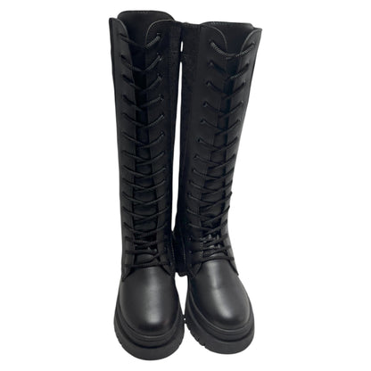 Bota media caña Negro tejido y acabado tipo cuero Militar