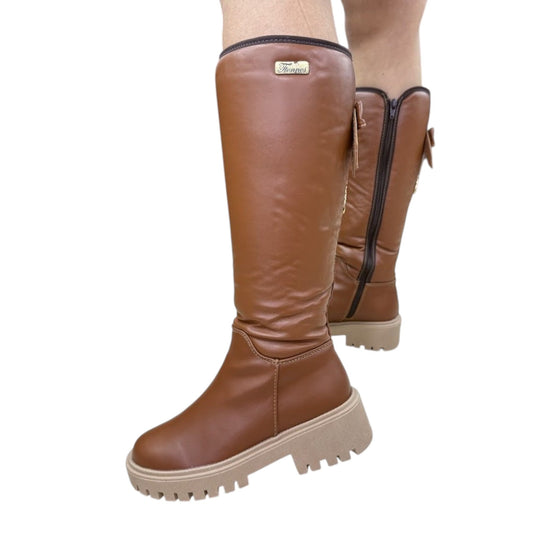 Bota Glaciar Acolchada Color Miel – Media Caña, Impermeable y Cómoda para Clima Frío