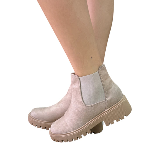 BOTIN PLANO LAURA 2 BEIGE GAMUZA CON CREMALLERA