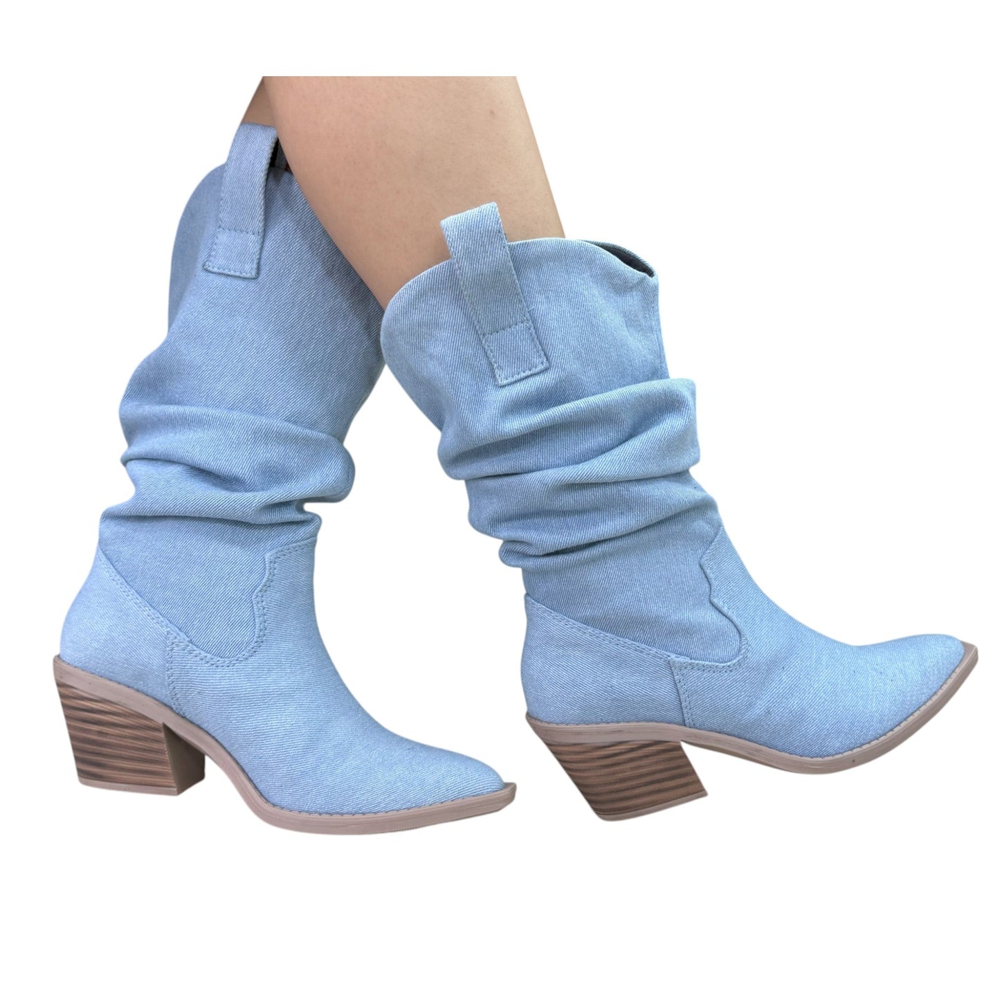 Bota Texana Perla Denim Azul – Caña Cosako, Punta Fina, Tacón 5.5