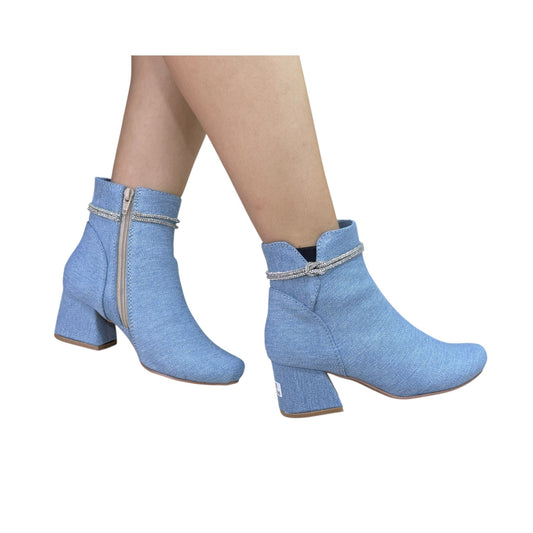 Botín Ximena Denim – Punta Redonda, Tacón 5.5 cm azul