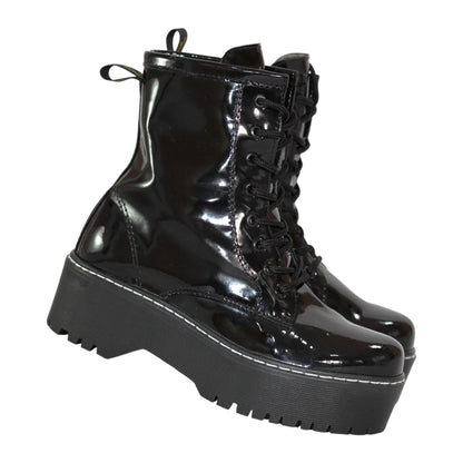 BOTIN PLANO CORDONES DR MARTIN PLATAFORMA NEGRO SUELA 4.0 CM