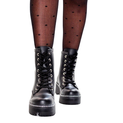 BOTIN PLANO CORDONES DR MARTIN PLATAFORMA NEGRO SUELA 4.0 CM
