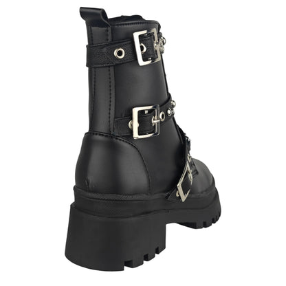 BOTIN PLANO CORDONES SUECIA CORREAS NEGRO CON CADENA