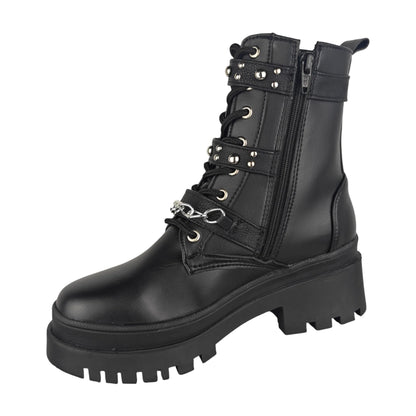 BOTIN PLANO CORDONES SUECIA CORREAS NEGRO CON CADENA
