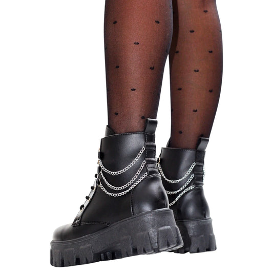BOTIN PLANO CORDONES SUECIA NEGRO CON CADENA