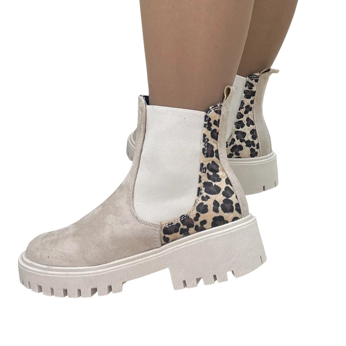 BOTIN PLANO LAURA 2 ANIMAL PRINT BEIGE CON CREMALLERA
