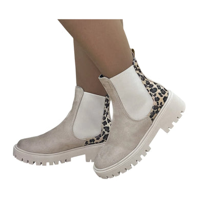 BOTIN PLANO LAURA 2 ANIMAL PRINT BEIGE CON CREMALLERA