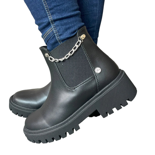 BOTIN PLANO LAURA CADENA NEGRO CON CADENA