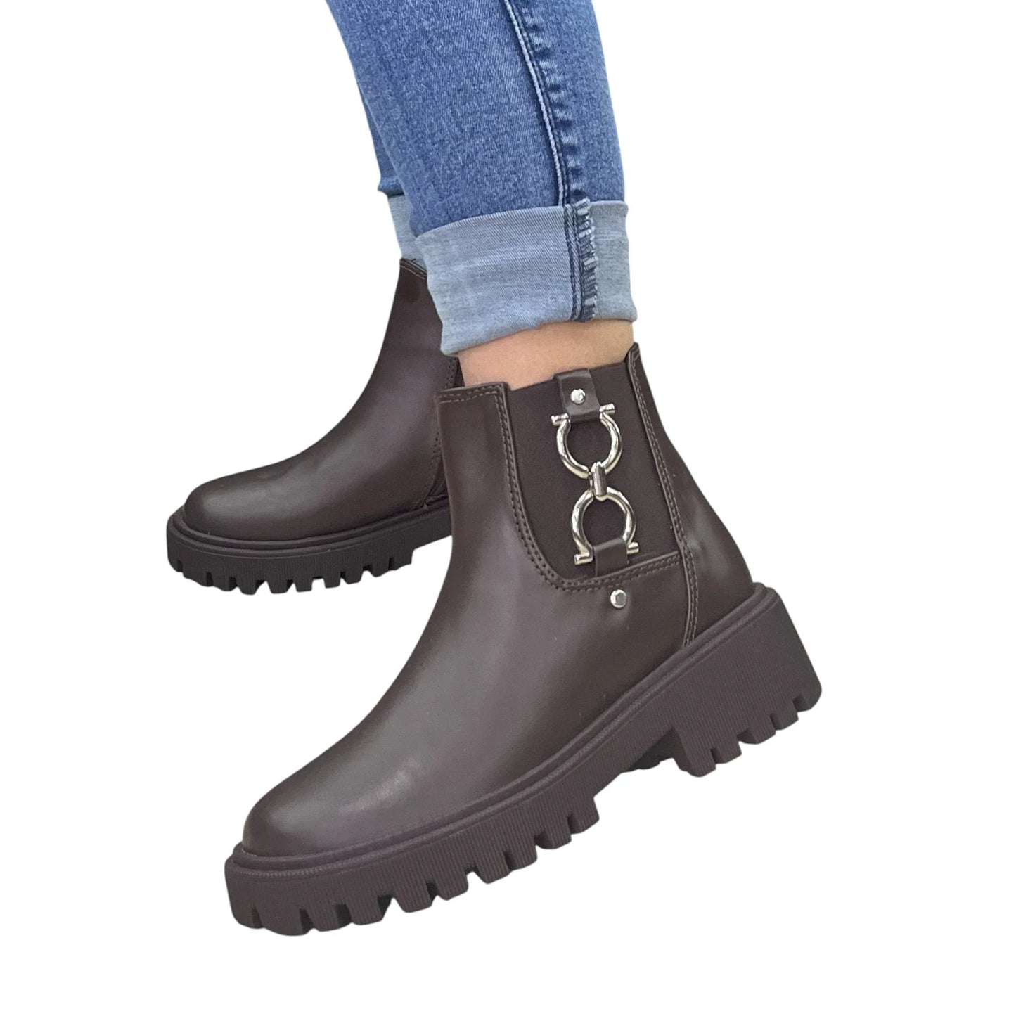 BOTIN PLANO LAURA HERRAJE CAFÉ CON CREMALLERA