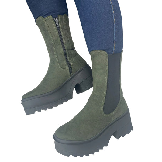 BOTIN PLANO LUISA VERDE CON CREMALLERA