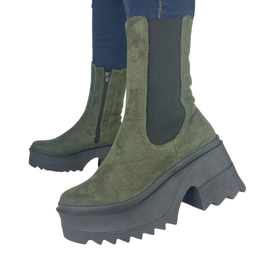 BOTIN PLANO LUISA VERDE CON CREMALLERA