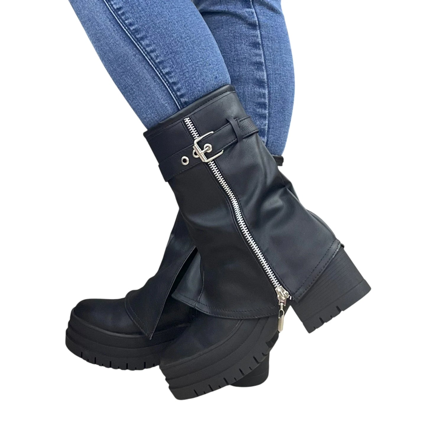 BOTIN PLANO MELINA NEGRO CON HEBILLA