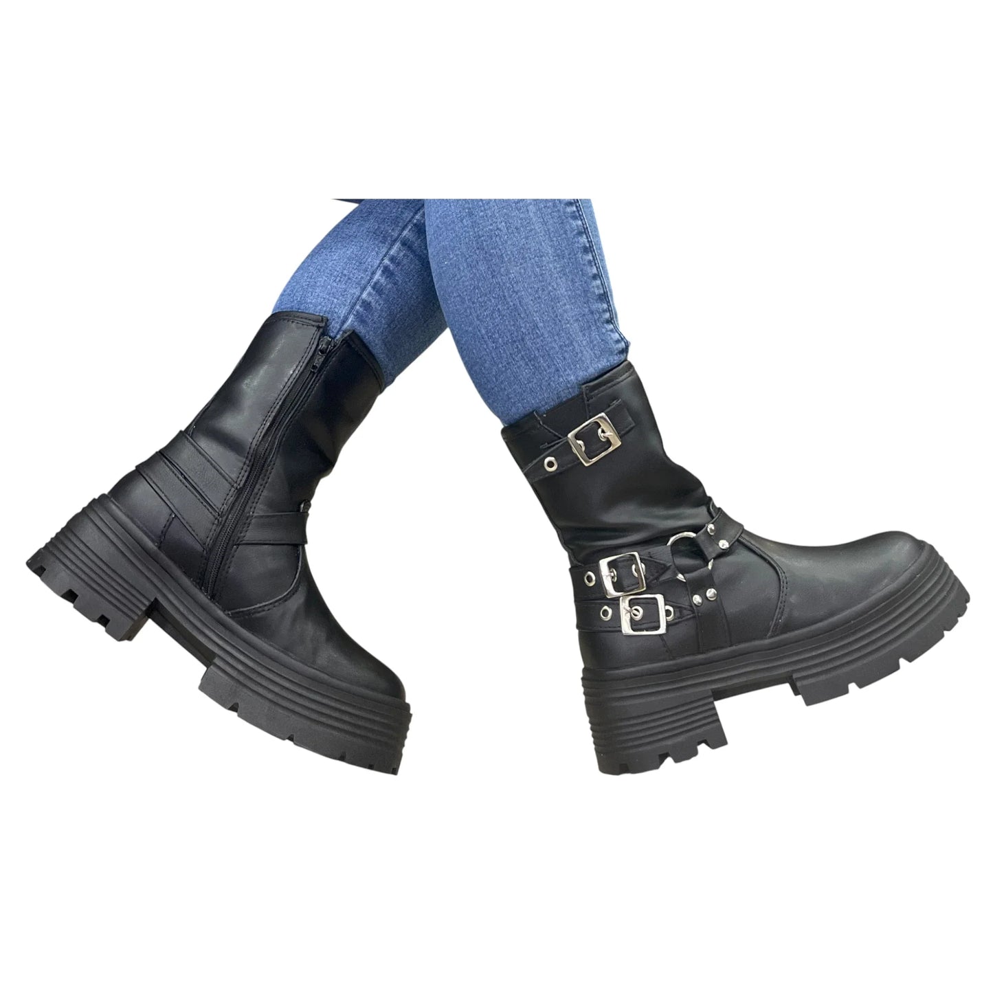 BOTIN PLANO MOTERA NEGRO CON HEBILLA