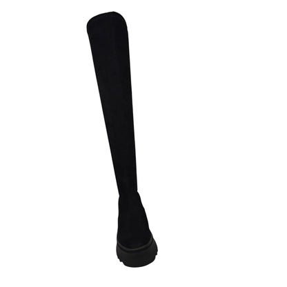 Bota plataforma mujer caña extralarga stretch gamuza negro – Ref. Celeste plataforma