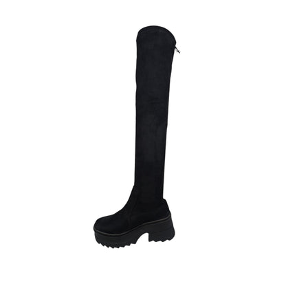 Bota plataforma mujer caña extralarga stretch gamuza negro – Ref. Celeste plataforma