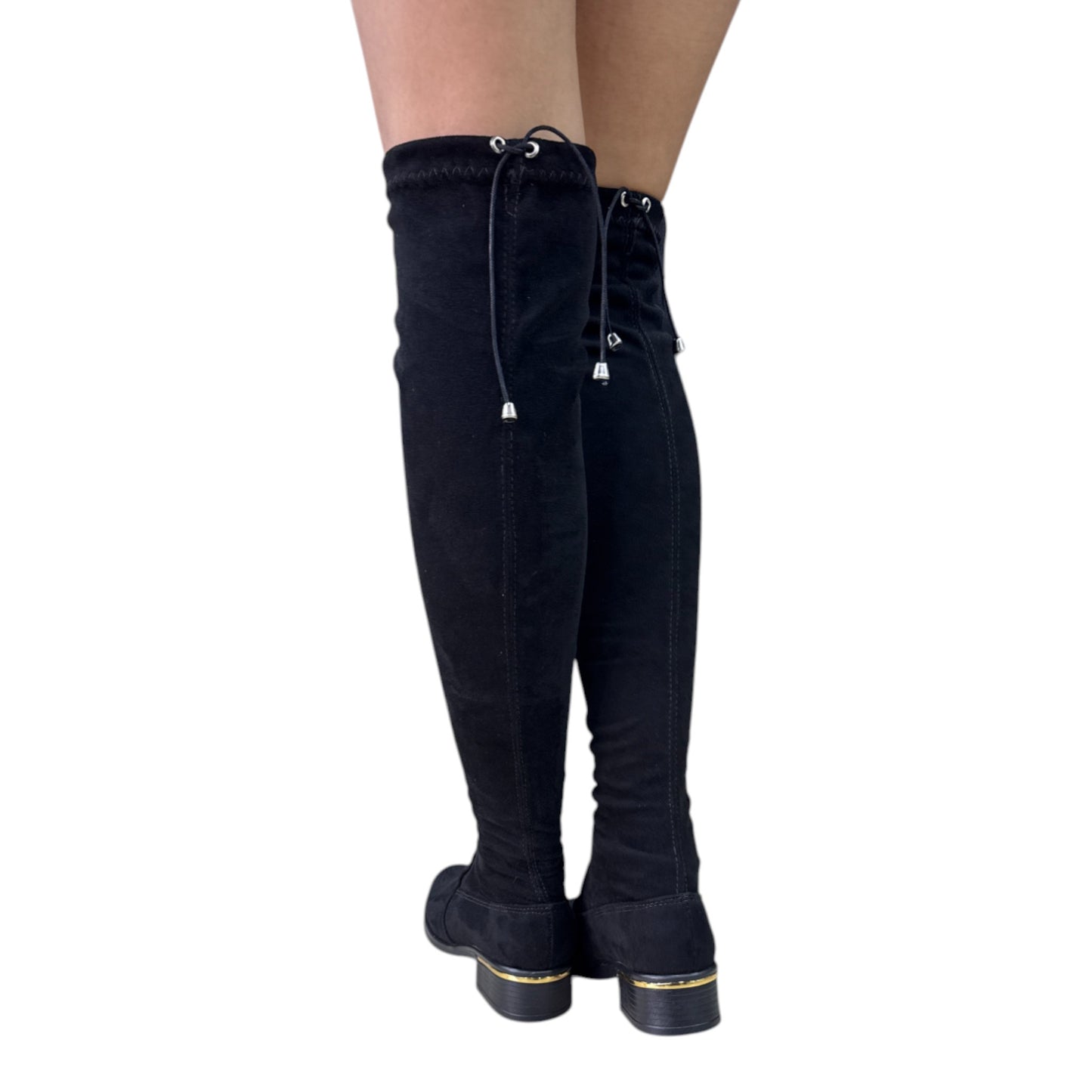 Bota plana mujer caña extralarga stretch gamuza negro – Ref. celeste plana