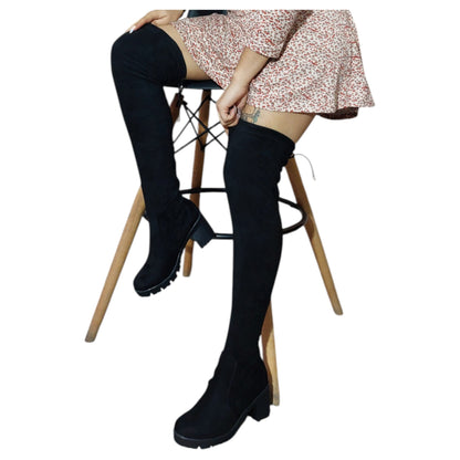Bota extralarga Negra gamuza y licra stretch Celeste