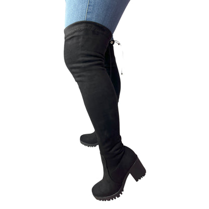 Bota extralarga Negra gamuza y licra stretch Celeste