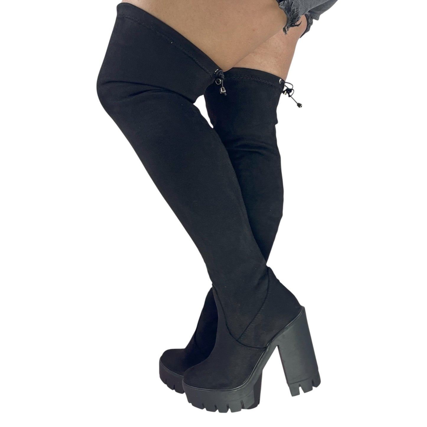 Bota extralarga Negra gamuza y licra stretch Celeste 7.5