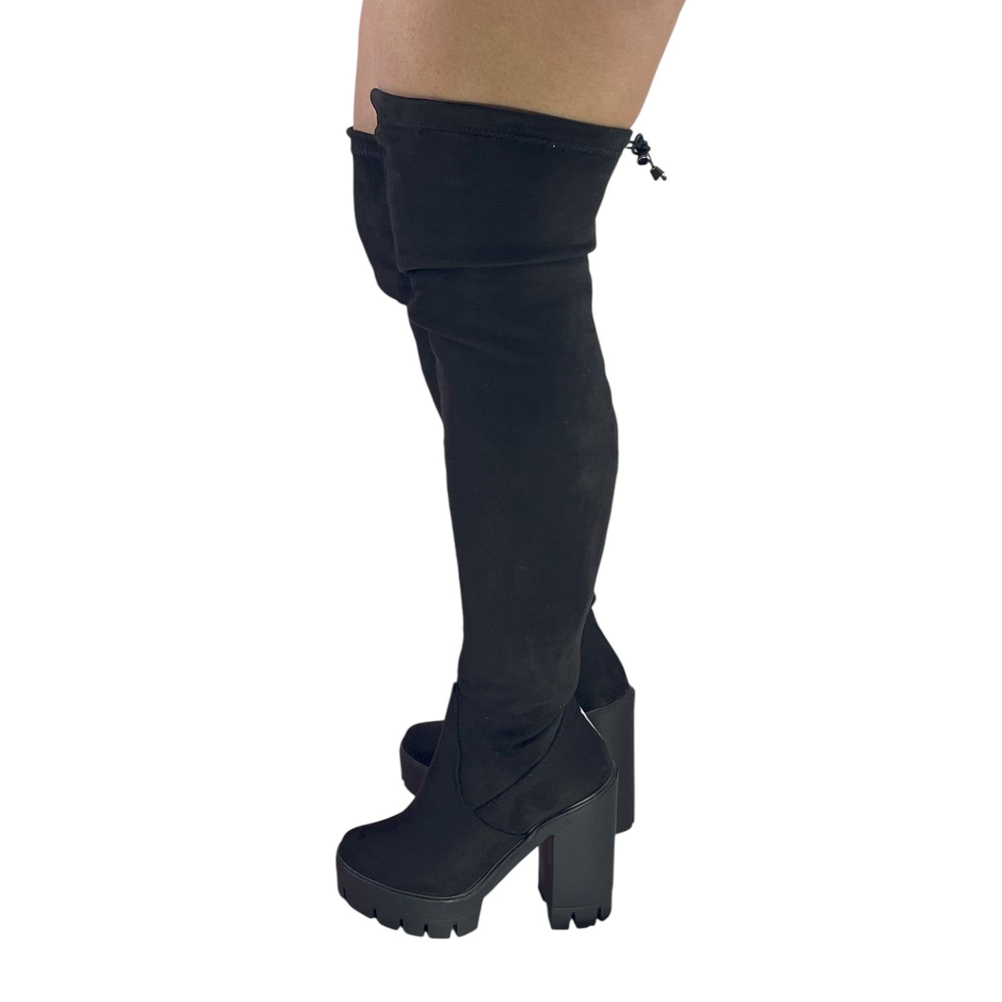Bota extralarga Negra gamuza y licra stretch Celeste 7.5