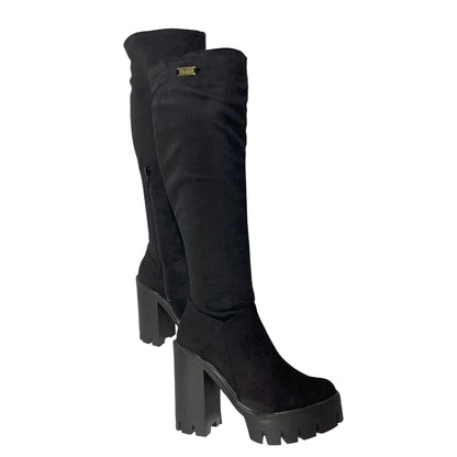 Bota caña alta Negra licra stretch Celeste corta 7.5