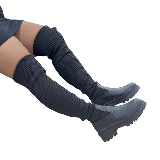 Bota plataforma mujer caña extralarga tejido negro – Ref. celeste tejido