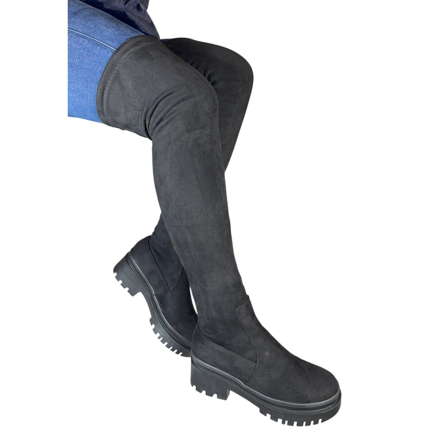 Bota plataforma mujer caña alta stresh gamuza negra – Ref. Celeste Strong